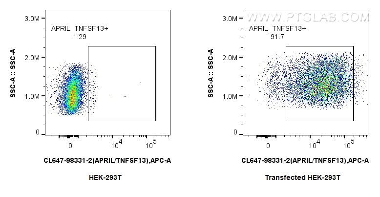 FC experiment of Transfected HEK-293T using CL647-98331-2 FC experiment of Transfected HEK-293T using CL647-98331-2