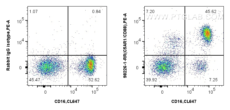 FC experiment of human peripheral blood leukocytes using 98226-1-RR (same clone as 98226-1-PBS)
