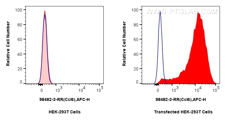 FC experiment of Transfected HEK-293T using 98482-3-RR (same clone as 98482-3-PBS) FC experiment of Transfected HEK-293T using 98482-3-RR (same clone as 98482-3-PBS)