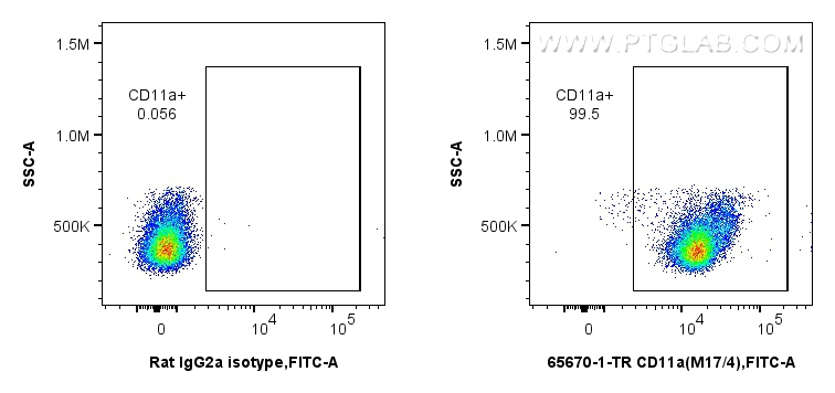 FC experiment of mouse thymocytes using 65670-1-TR (same clone as 65670-1-PBS) FC experiment of mouse thymocytes using 65670-1-TR (same clone as 65670-1-PBS)