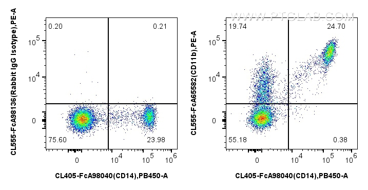 FC experiment of human PBMCs using CL555-FcA65582 FC experiment of human PBMCs using CL555-FcA65582