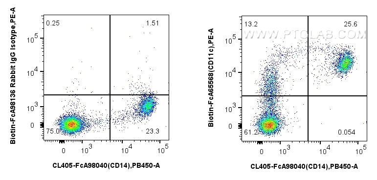 FC experiment of human PBMCs using Biotin-FcA65568 FC experiment of human PBMCs using Biotin-FcA65568