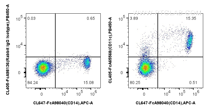 FC experiment of human PBMCs using CL405-FcA65568 FC experiment of human PBMCs using CL405-FcA65568