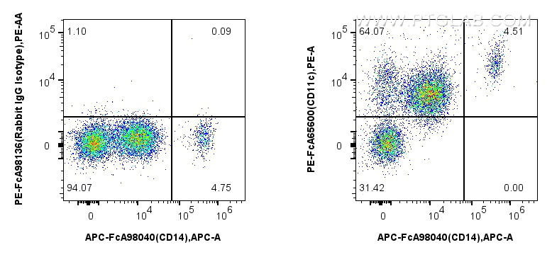 FC experiment of human peripheral blood leukocyte using PE-FcA65600