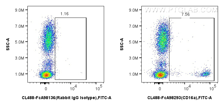 FC experiment of human peripheral blood leukocytes using CL488-FcA98293 FC experiment of human peripheral blood leukocytes using CL488-FcA98293