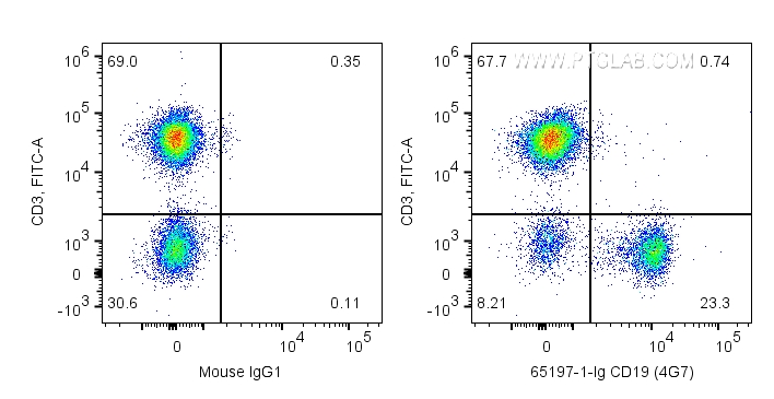 FC experiment of human PBMCs using 65197-1-Ig