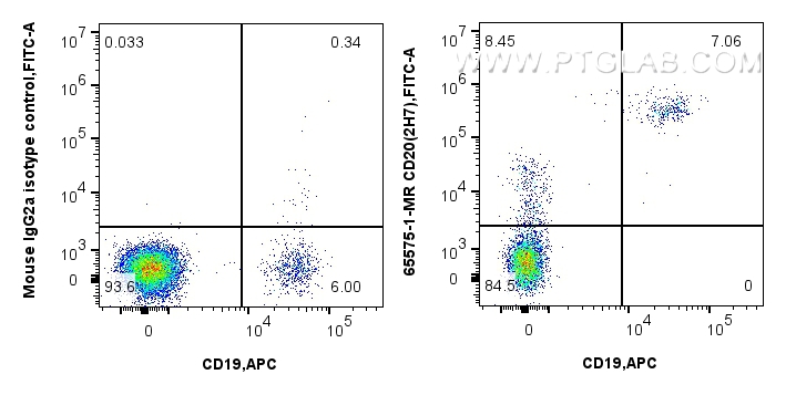 FC experiment of human PBMCs using 65575-1-MR (same clone as 65575-1-PBS)