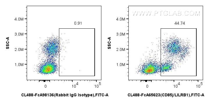 FC experiment of human PBMCs using CL488-FcA65623 FC experiment of human PBMCs using CL488-FcA65623