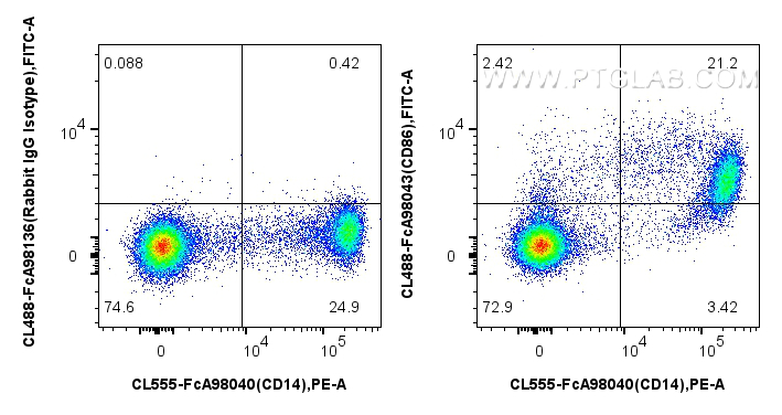 FC experiment of human PBMCs using CL488-FcA98043 FC experiment of human PBMCs using CL488-FcA98043