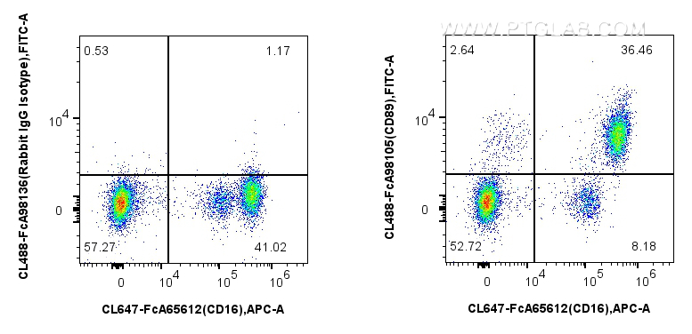 FC experiment of human peripheral blood leukocytes using CL488-FcA98105 FC experiment of human peripheral blood leukocytes using CL488-FcA98105