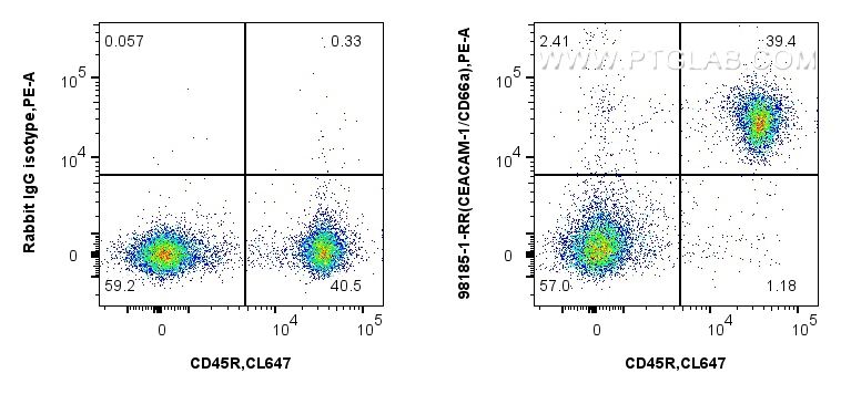 FC experiment of mouse splenocytes using 98185-1-RR (same clone as 98185-1-PBS)