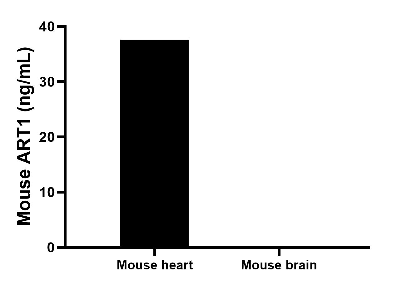 The mean ART1 concentration was determined to be 37.6 ng/mL in mouse heart tissue extract based on a 5.4 mg/mL extract load, mouse brain tissue extract were served as a negative control.
