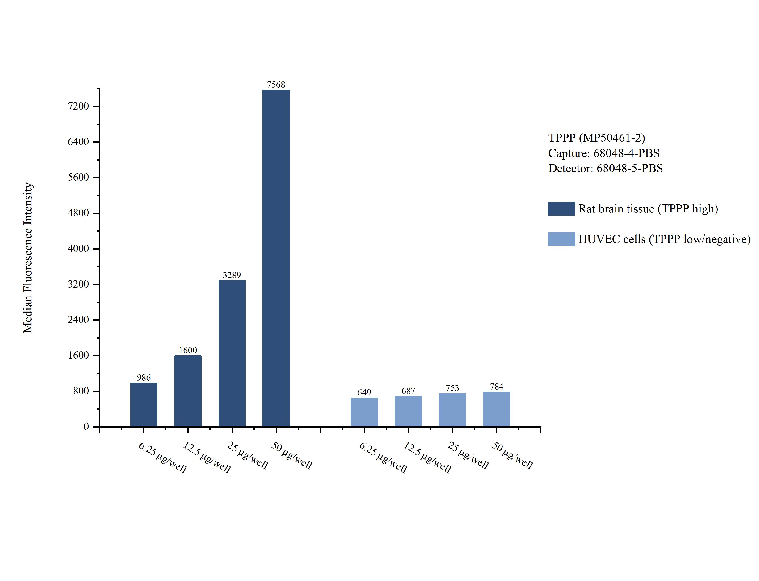 Cytometric bead array sample test of MP50461-2, TPPP Monoclonal Matched Antibody Pair, PBS Only. Capture antibody: 68048-4-PBS. Detection antibody: 68048-5-PBS.