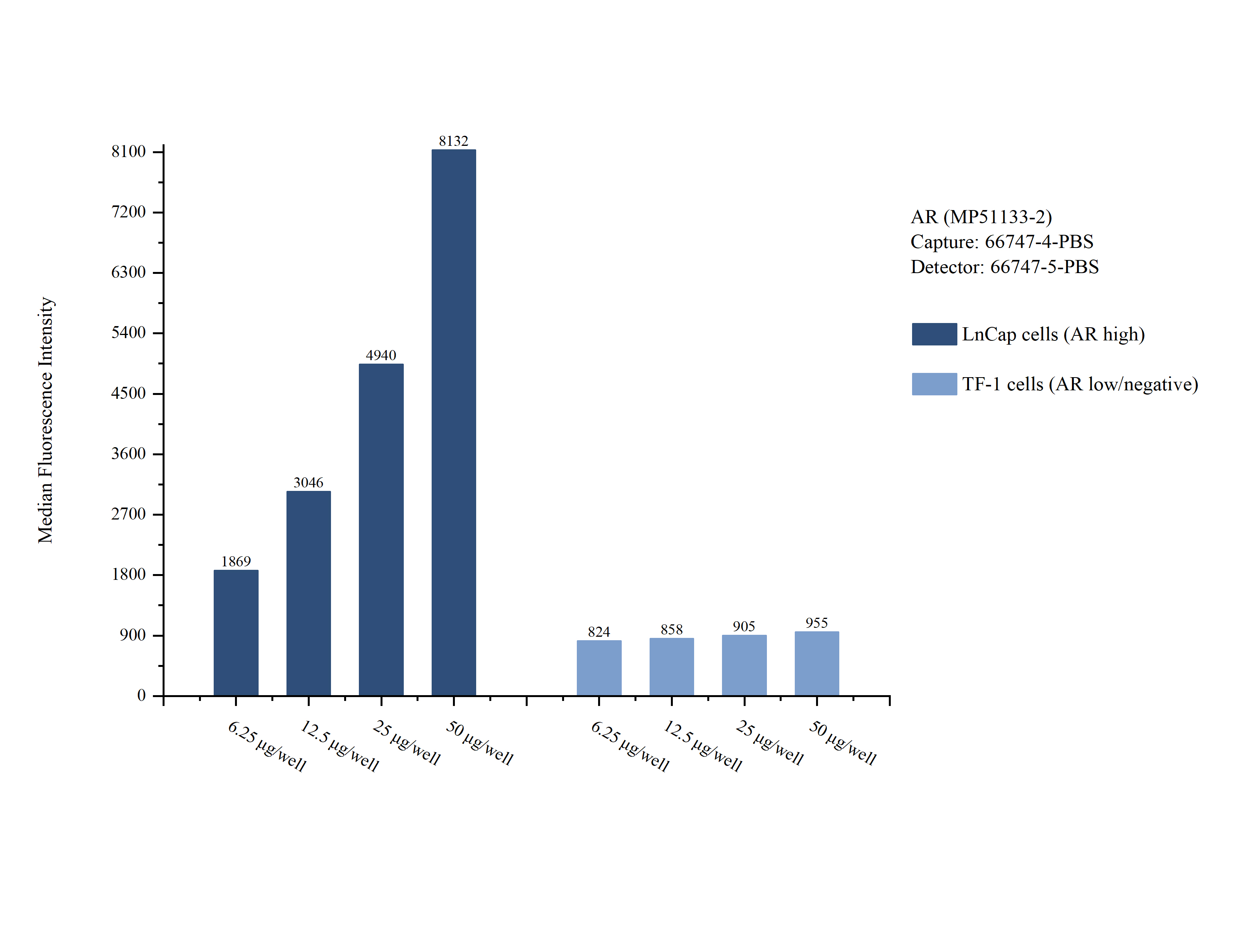 Cytometric bead array sample test of MP51133-2, Androgen receptor Monoclonal Matched Antibody Pair, PBS Only. Capture antibody: 66747-4-PBS. Detection antibody: 66747-5-PBS. 