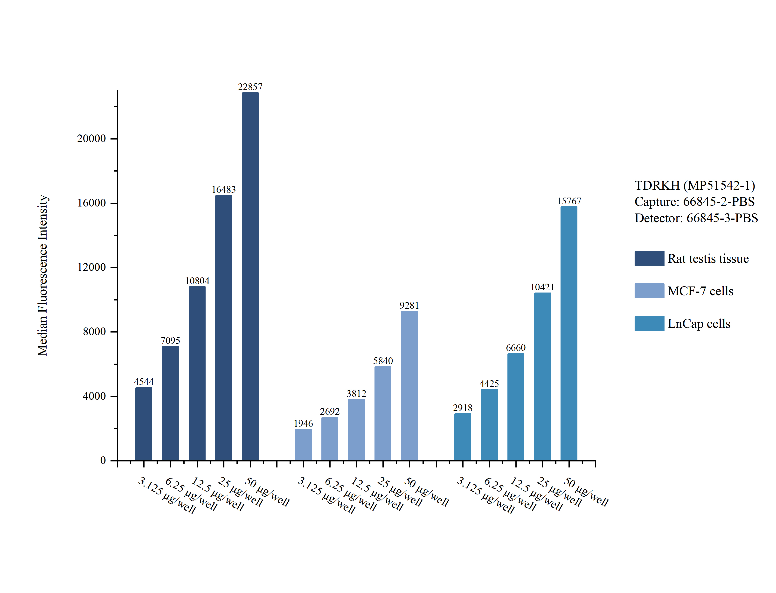 Cytometric bead array sample test of MP51542-1, TDRKH Monoclonal Matched Antibody Pair, PBS Only. Capture antibody: 66845-2-PBS. Detection antibody: 66845-3-PBS. 