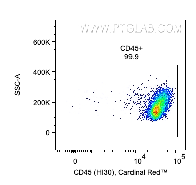 用Human T Cell Basics Panel（PK30007）对1x10^6人外周血单核细胞进行染色。对CD45+细胞设门。目标细胞群：淋巴细胞。细胞未固定。