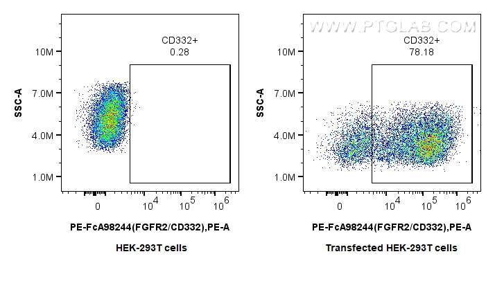 FC experiment of Transfected HEK-293T using PE-FcA98244 FC experiment of Transfected HEK-293T using PE-FcA98244