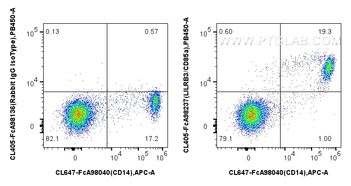 FC experiment of human PBMCs using CL405-FcA98237 FC experiment of human PBMCs using CL405-FcA98237