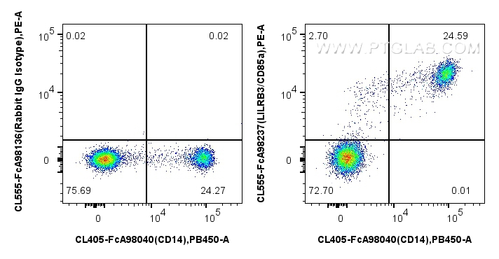 FC experiment of human PBMCs using CL555-FcA98237 FC experiment of human PBMCs using CL555-FcA98237