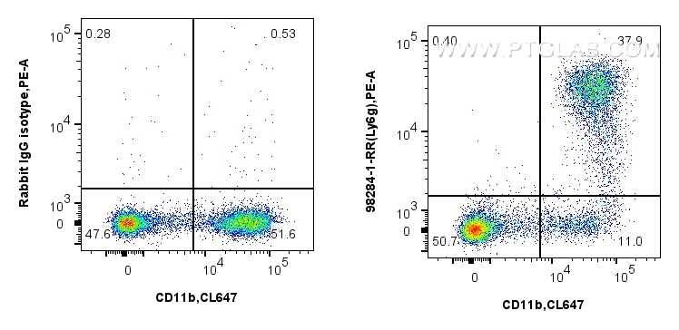 FC experiment of mouse bone marrow cells using 98284-1-RR (same clone as 98284-1-PBS)