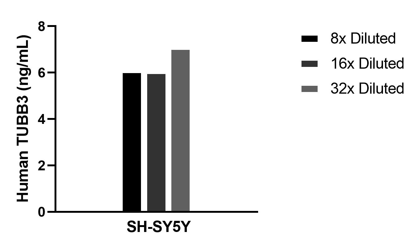 The mean TUBB3 concentration was determined to be 6.4 ng/mL in  SH-SY5Y cell extract based on a 1.4 mg/mL extract load.