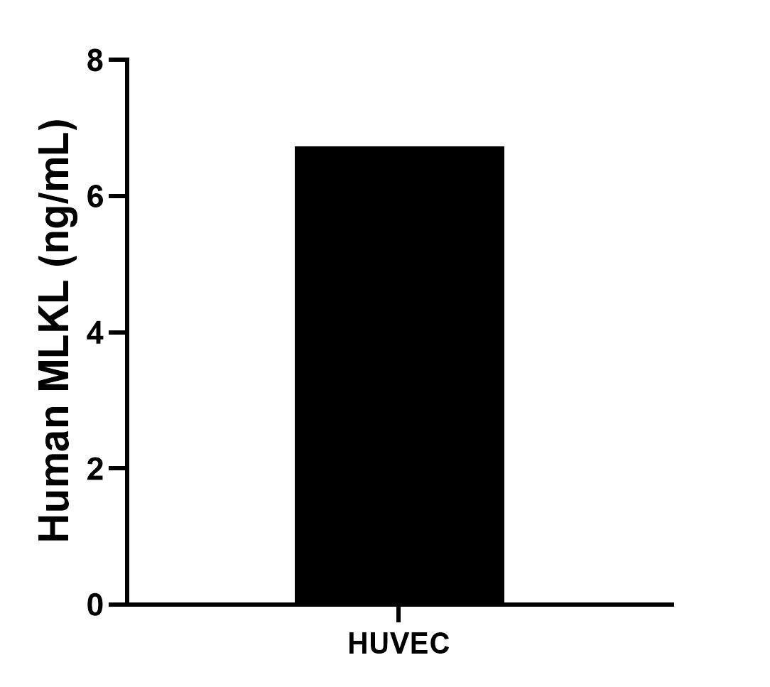 The mean MLKL concentration was determined to be 6.73 ng/mL in HUVEC cell extract based on a 1.2 mg/mL extract load.