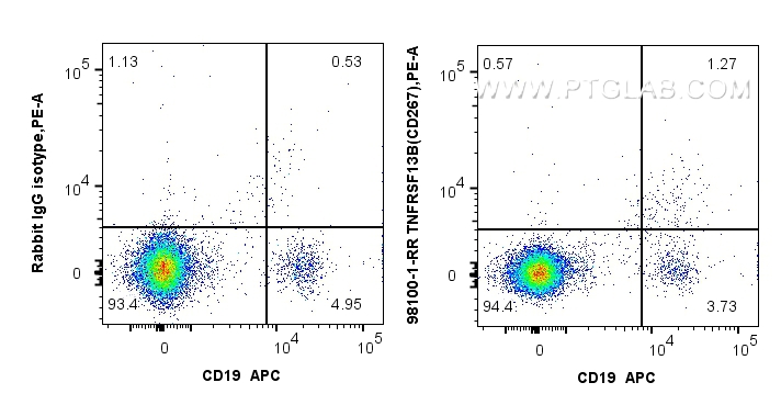FC experiment of human PBMCs using 98100-1-RR (same clone as 98100-1-PBS)